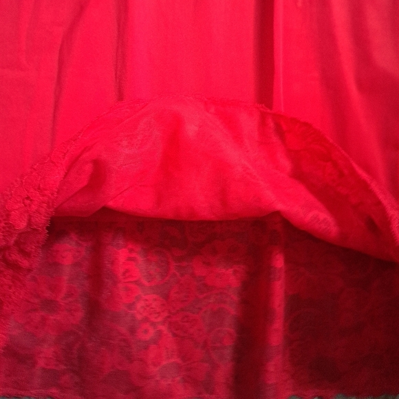 VTG VAN RAALTE bright RED Nylon short slip lace trim Hollywood Glam pin up 32 SM - Picture 8 of 10